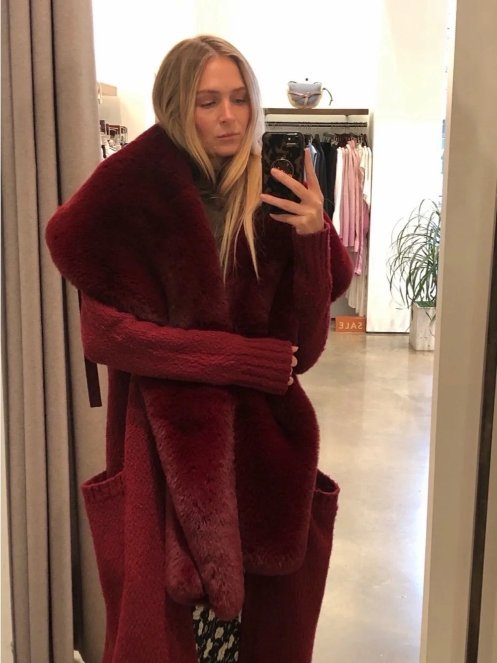 Sies Marjan Burgundy Red Women's Shawl Faux Fur